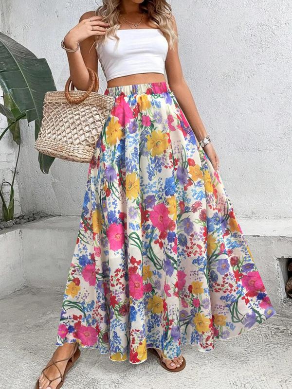 Multicolor Floral Print A Line Skirt