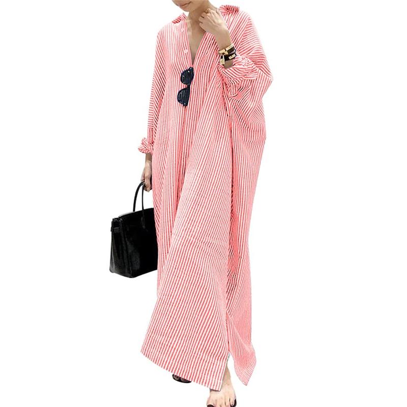 Loose Striped Cotton Batwing Fit Summer Suit Dress