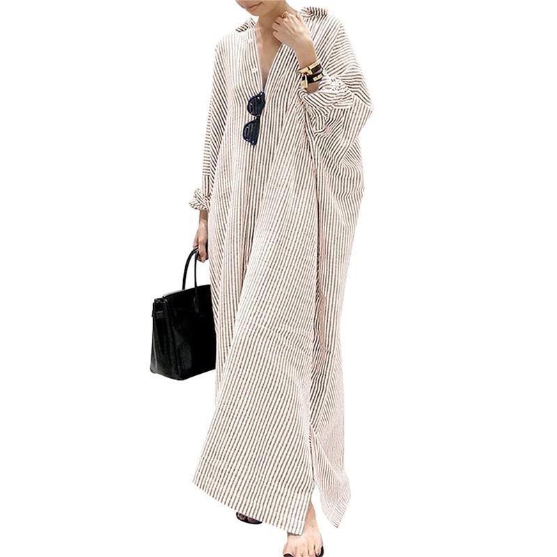 Loose Striped Cotton Batwing Fit Summer Suit Dress