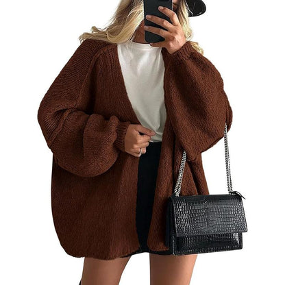 Long Lantern Sleeve Oversized Fall Cardigan