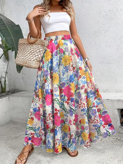 Multicolor Floral Print A Line Skirt