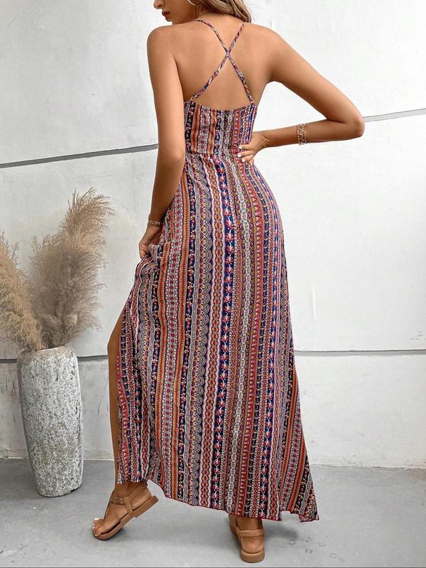 Ethnic Pattern Criss Cross Backless Cami Dress