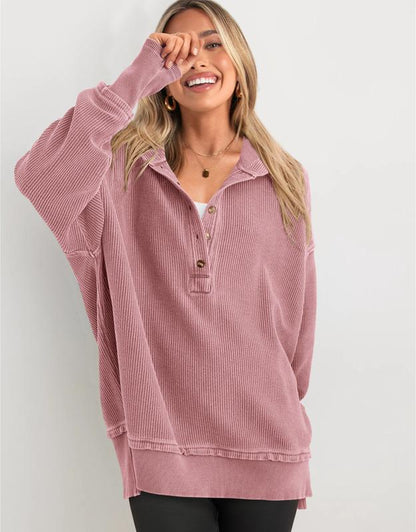 Side Slit V Neck Sweatshirt Tops
