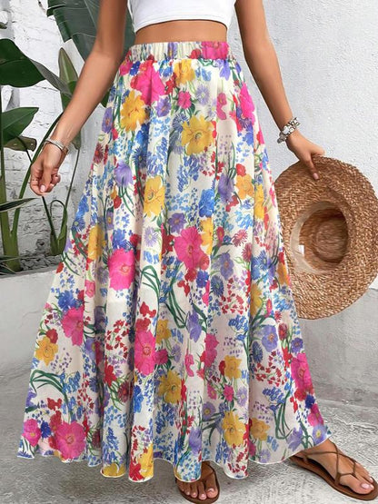 Multicolor Floral Print A Line Skirt