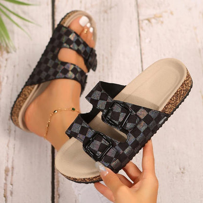 Sunshine Checkered Slide Sandals