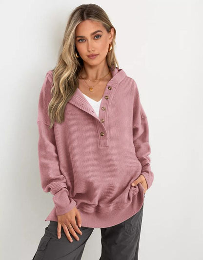 Side Slit V Neck Sweatshirt Tops