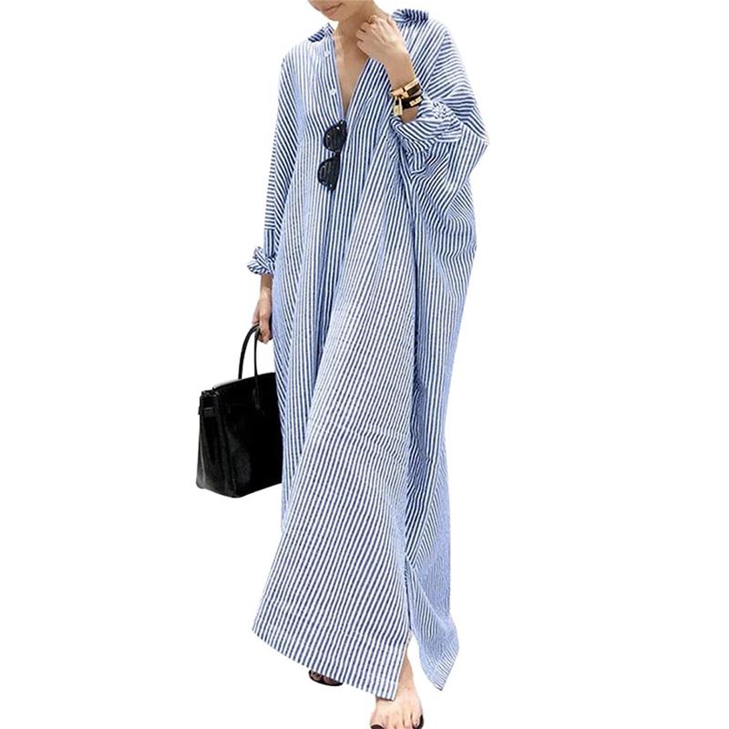 Loose Striped Cotton Batwing Fit Summer Suit Dress
