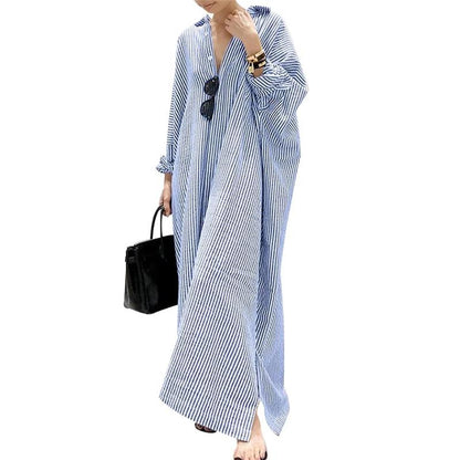 Loose Striped Cotton Batwing Fit Summer Suit Dress