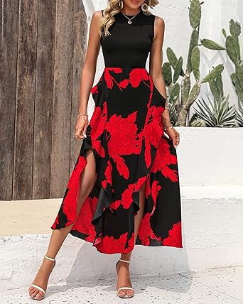 Crewneck Patchwork Boho Floral Dresses