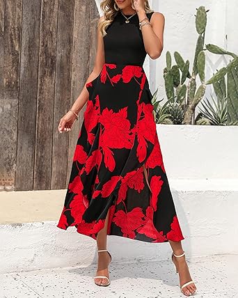 Crewneck Patchwork Boho Floral Dresses