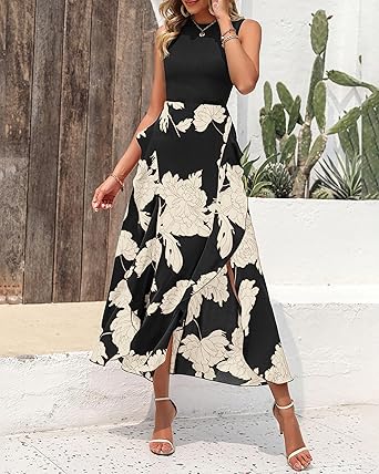 Crewneck Patchwork Boho Floral Dresses