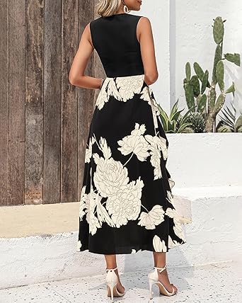 Crewneck Patchwork Boho Floral Dresses
