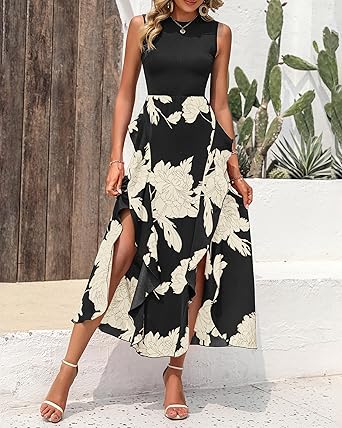 Crewneck Patchwork Boho Floral Dresses