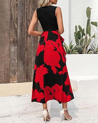 Crewneck Patchwork Boho Floral Dresses