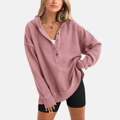 Side Slit V Neck Sweatshirt Tops