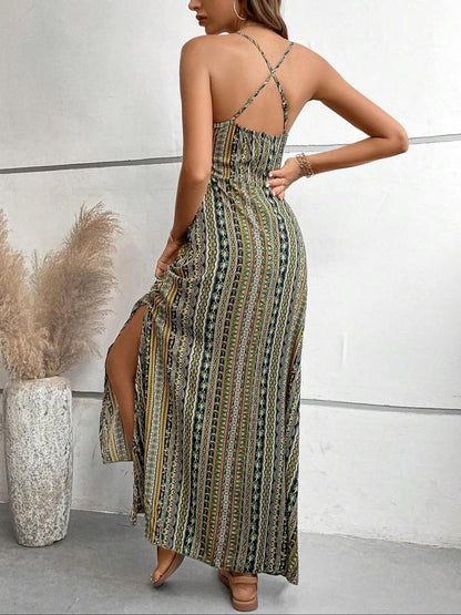 Ethnic Pattern Criss Cross Backless Cami Dress