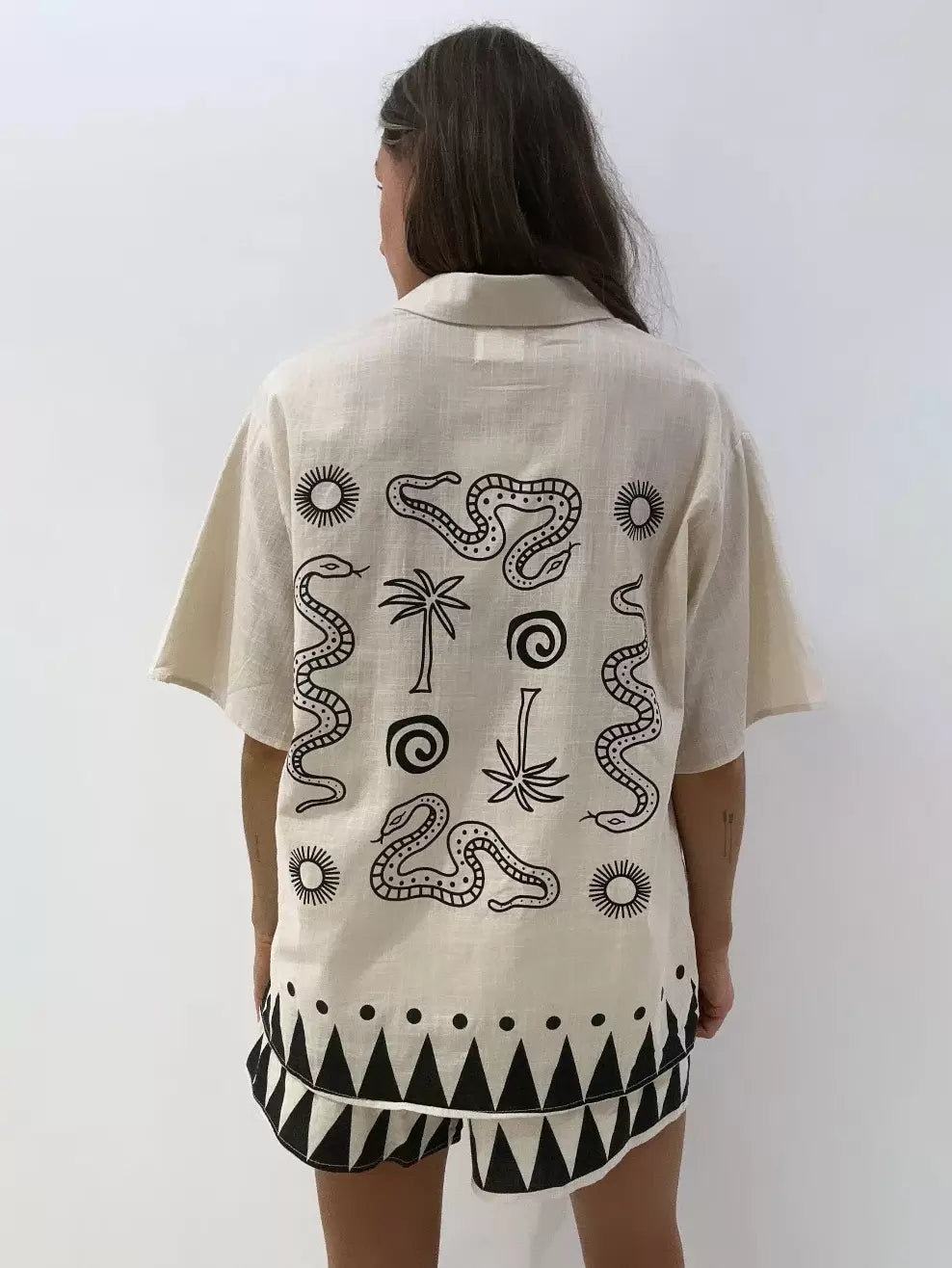 Pant Set Light Pink Casual Printed Street Wear Buttons Polyester