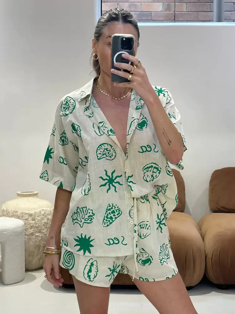 Pant Set Light Pink Casual Printed Street Wear Buttons Polyester