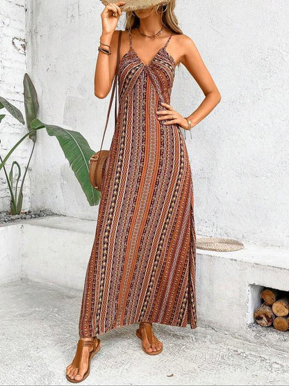 Ethnic Pattern Criss Cross Backless Cami Dress