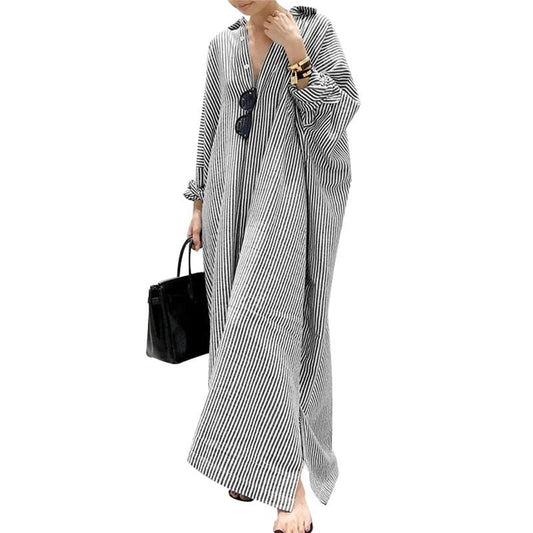 Loose Striped Cotton Batwing Fit Summer Suit Dress