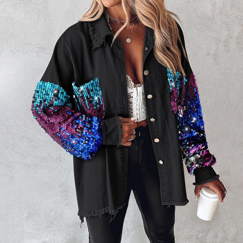 Contrast Sequin Raw Hem Shacket