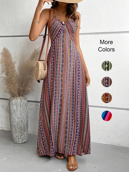 Ethnic Pattern Criss Cross Backless Cami Dress